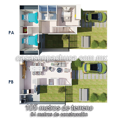 plano casas en pachuca 2 pisos 3 recámaras con crédito infonavit